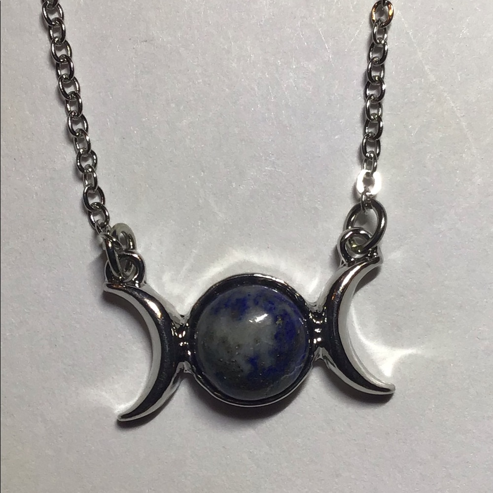 Triple moon goddess necklace lapis lazuli - Picture 2 of 4